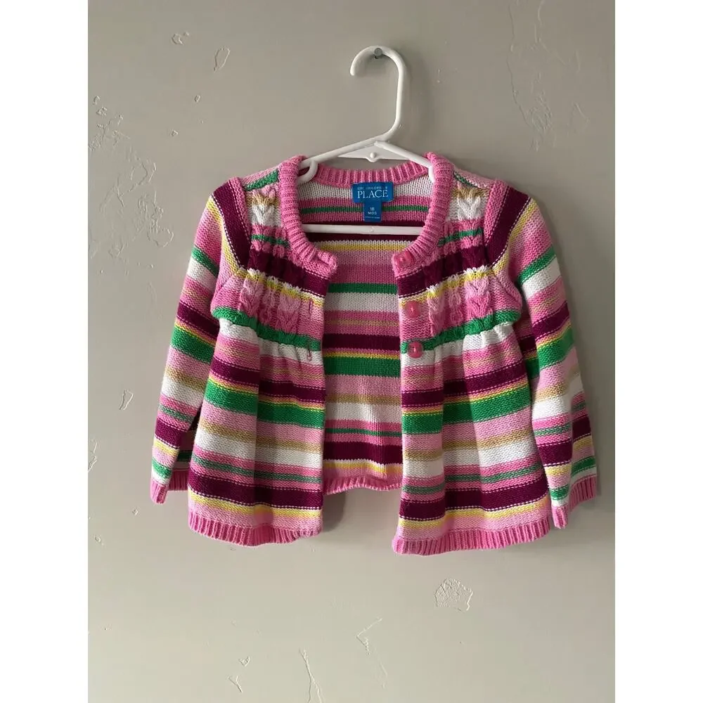 The Children's Place Knitted Striped Button Up Cardigan- Size 18m